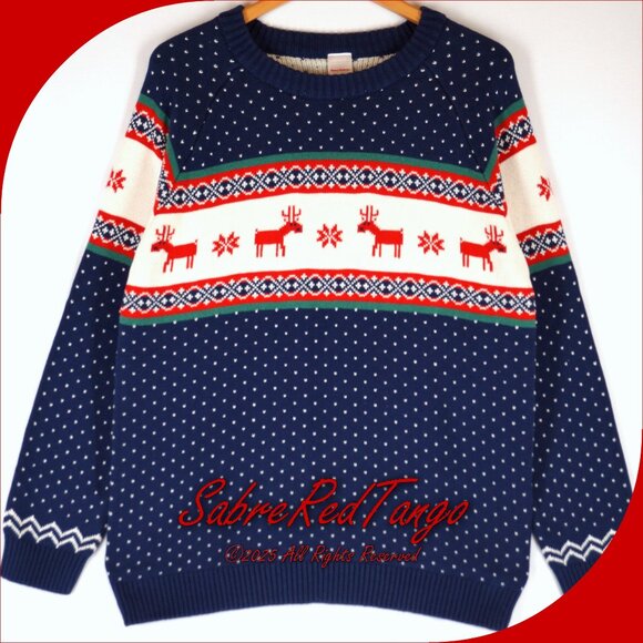 NWT Hanna Andersson Adult Holiday Fair Isle Sweater Dear Deer On Navy Blue S